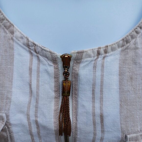 Striped Cotton-Blend Tunic With Roll-Up Sleeves & Tassel Zipper Ellen Tracy - Picture 3 of 9